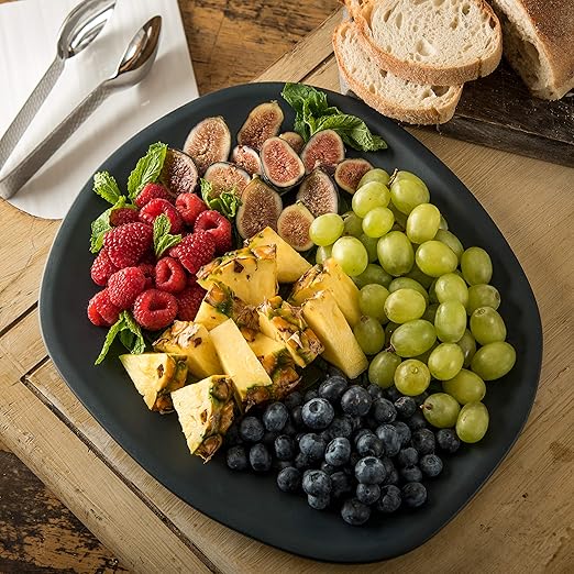 Carlisle FoodService Products Ridge Resuable Plastic Platter Oblong Platter for Home and Restaurant, Melamine, 13 Inches, Slate