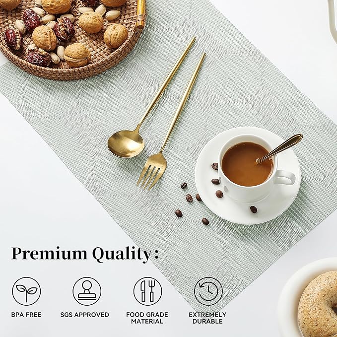 Leetaltree Mint Cream Placemats Set of 6 - Heat Resistant Non-Slip Place mats for Dining Table, Washable Durable PVC Vinyl Woven Table Mats（Mint Cream, 6）