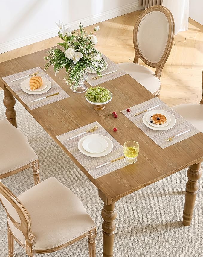 Leetaltree Lightsteel Beige with Yellow Placemats Set of 6 - Heat Resistant Non-Slip Place mats for Dining Table, Washable Durable PVC Vinyl Woven Table Mats (Lightsteel Beige with Yellow, 6)