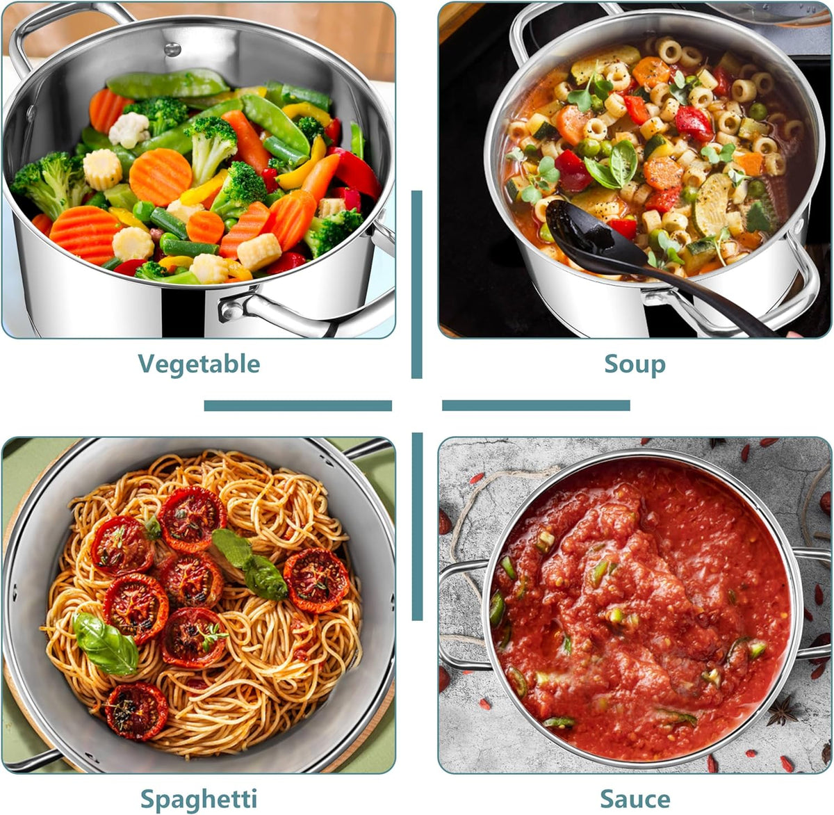 E-far 4 Quart Stock Pot with Lid, Stainless Steel Stockpot for Cooking Simmering Soup Pasta Sauce, with Tri-Ply Bottom & Visible Cover, Induction/Gas/Dishwasher Safe, Heavy Duty & Non Toxic