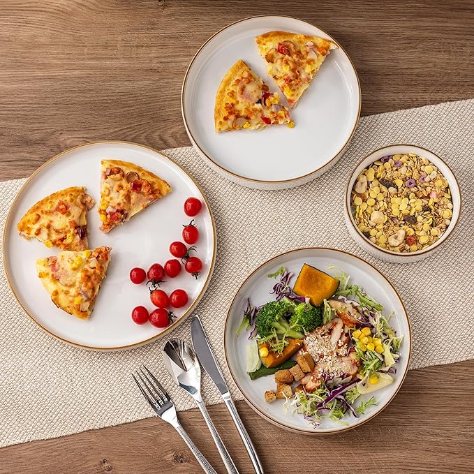 GBHOME Ceramic Dinnerware Sets for 4, 12 Pieces Stoneware Plates and Bowls Sets, Reactive Glaze Dishes -Scratch Resistant, Dishwasher&Microwave Safe-Pearl White
