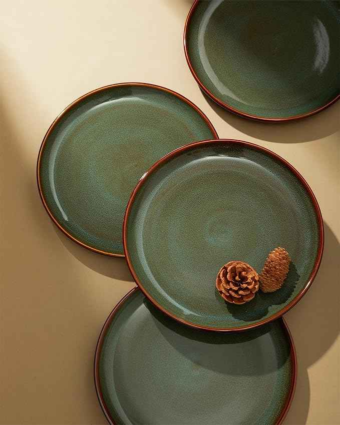 Stoneware Dinnerware Sets for 6, Microwave Safe Plate and Bowl Set, Easy to Clean & Durable Dishes Sets for Small to Medium Families, Sage Green