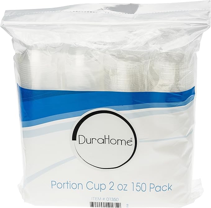 DuraHome Plastic Portion Cups with Lids 2 oz. Pack of 150 Leakproof Jello Shot Cup Mini Containers for Salad Dressing Sauce Condiment Snack Souffle and Salsa, Disposable
