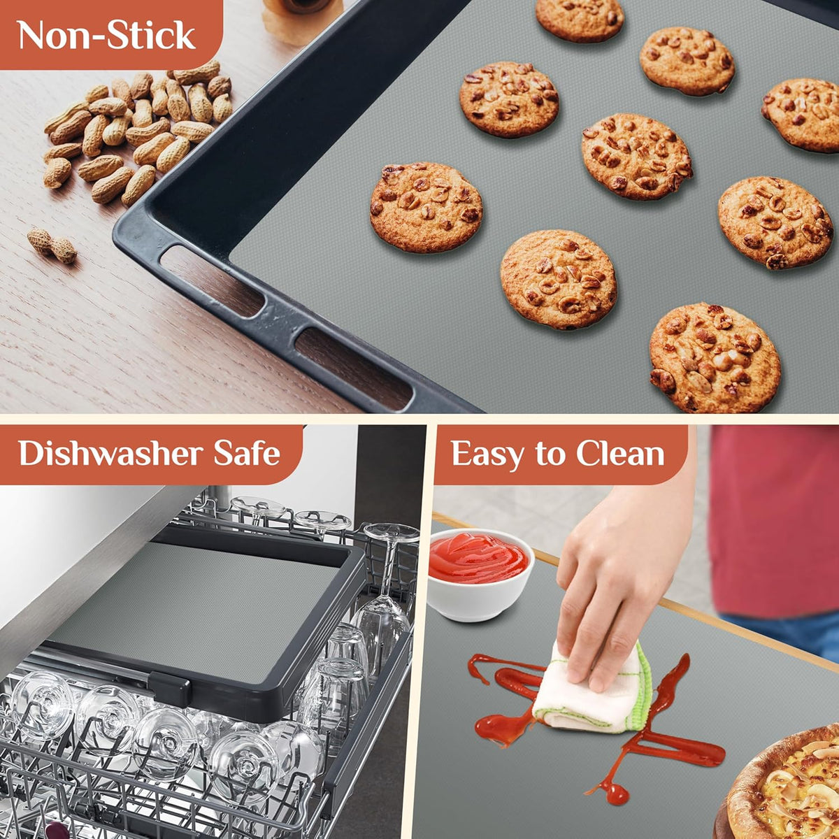 Silicone Baking Mat, 12 IN x 10 FT Free Cutting Baking Sheet, Non-Stick Reusable Dough & Pastry Mat, Non-Slip Silicone Mat Roll for Air Fryer Liner, Freeze Dryer, Oven Baking Pan, Kitchen Counter