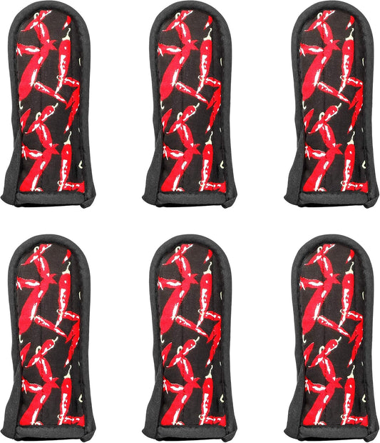 New Star Foodservice 1028744 Commercial-Grade Hot Skillet Handle Cover Holder, Hot Handle Holders/Mitts, Red Peppers Pan Cotton Handle Sleeve, Set of 6