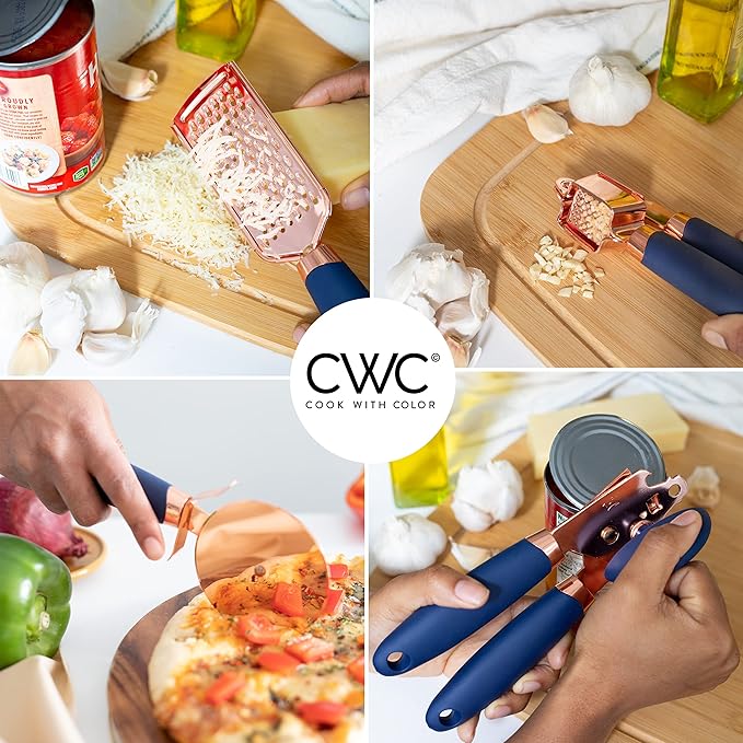 COOK WITH COLOR Kitchen Gadget Set Copper Plated Stainless Steel Utensils with Soft Touch Handles, Copper Navy, 7 Pieces