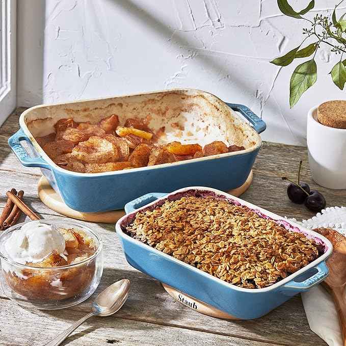 Staub Ceramic Rectangular Baking Dish Set, Casserole Dish, 2-Piece, Rustic Turquoise