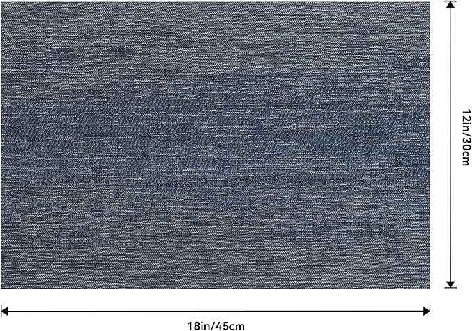 Leetaltree Denim Blue Placemats Set of 12 - Heat Resistant Non-Slip Place mats for Dining Table, Washable Durable PVC Vinyl Woven Table Mats（Denim Blue, 12）
