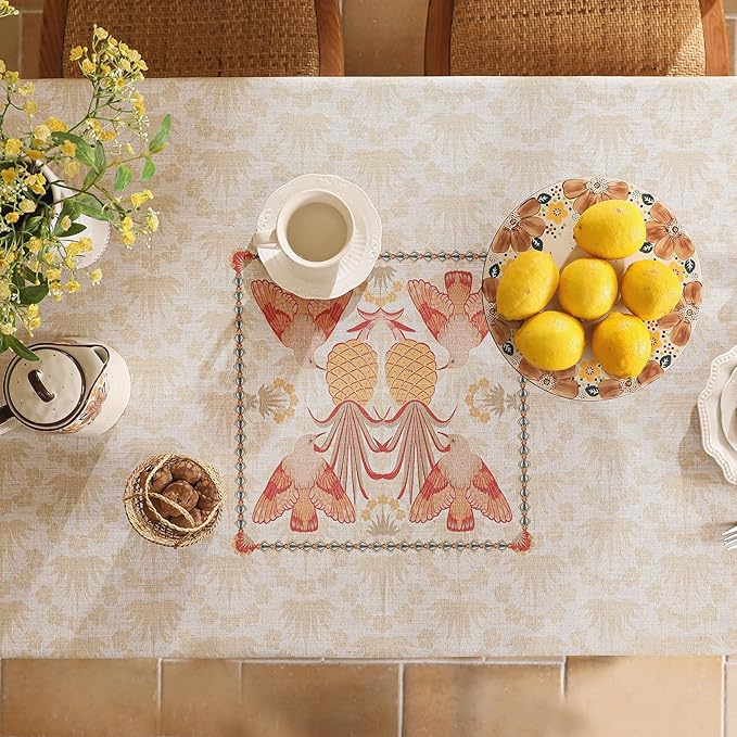 patdrea Designer Small Tablecloth for Rectangle Table,French Linen Breathable Durable Tablecloths,Decor Table Cover Cloth for Kitchen Dining,Christmas,Thanksgiving,Tea Party,55"x71"-Pineapple a