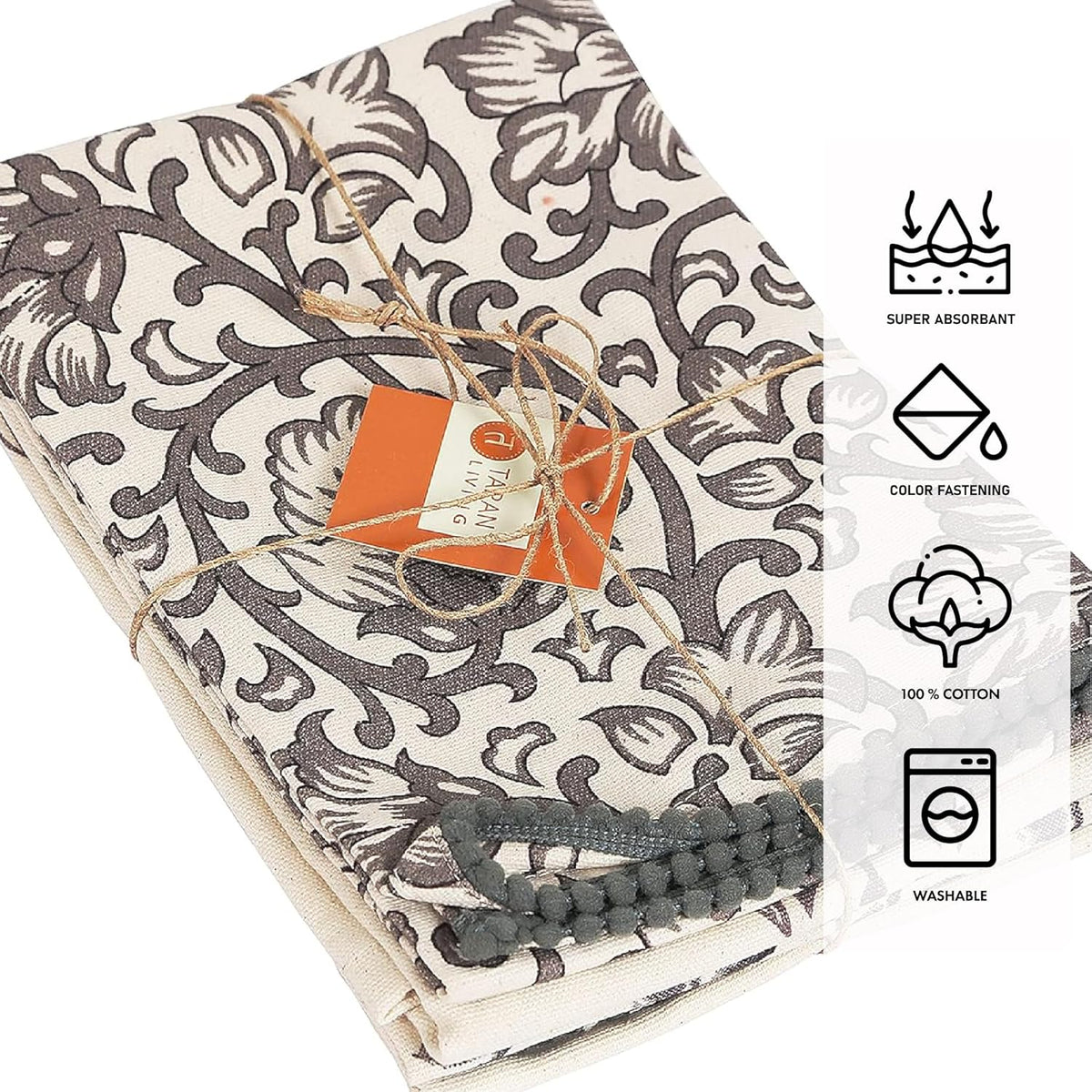 Kitchen Towels Dish Towels for Kitchen- Gray & Beige Tea Towels for Kitchen-Bar Towels for Kitchen-KitchenTowels and dishcloths-Printed Floral 18"x28" Pack of 4