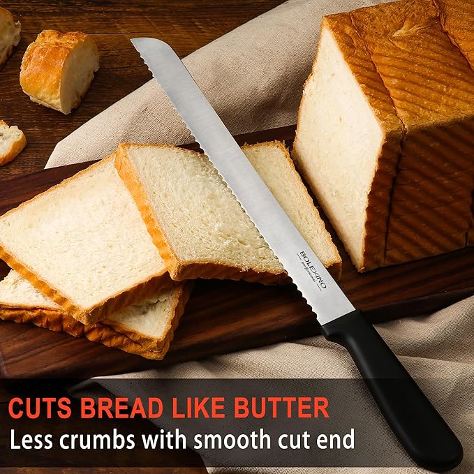 10 Inch Serrated Knife for Homemade Bread With Sheath, Wide Wavy Edge Blade For Bread Cake Cutting Slicing, High-Carbon Japanese Stainless Steel