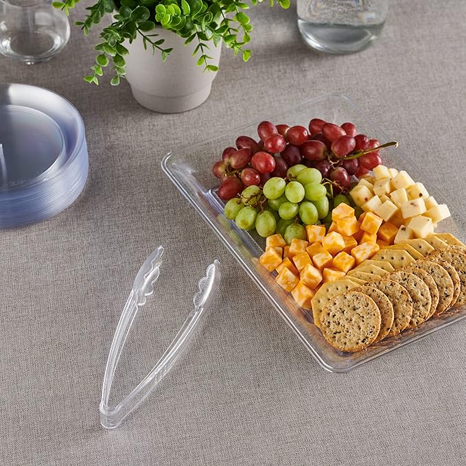 [Clear Tongs 9'' Inches] Plasticpro 9'' Serving Tongs Heavy Duty Reusable Kitchen and BBQ Clear Serving Tong for party's, Caterings, Events, Buffet, Weddings, And every Day use Pack of 12
