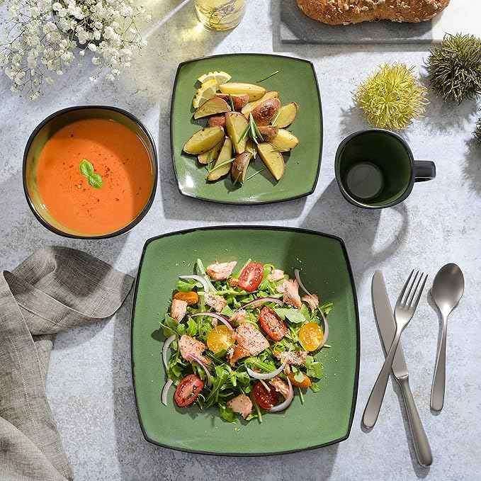 Gibson Elite Soho Lounge 16 Piece Dinnerware Set, Green