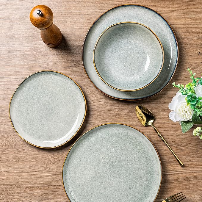 AmorArc Ceramic Dinnerware Sets,Handmade Reactive Glaze Stoneware Plates and Bowls Set,Highly Scratch Resistant | Dishwasher & Microwave Safe Dishes Set,Service for 8 (24pc)