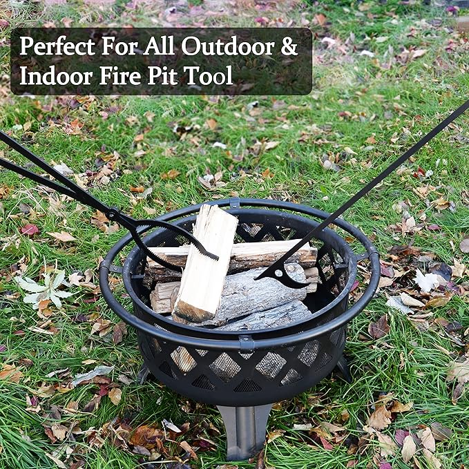 40" Fire Log Tongs Firewood Grabber and Fire Poker Set,Large Fire Pit Tool Outdoor/Indoor Bonfire Campfire Backyard Deck Camping Log Grabber Rustproof Safely Moves Firewood