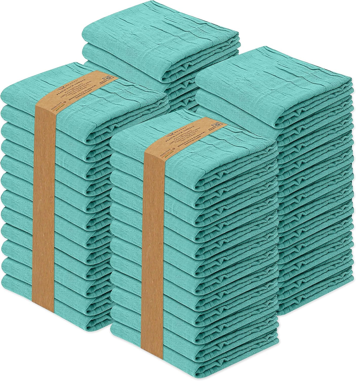 RUVANTI Flour Sack Towels 50 Pack 28x28 Inch, 100% Cotton Tea Towel, Reusable, Machine Washable, Absorbent BarTowels - Dish Cloth Perfect for Drying Dishes & Cleaning - Turquoise