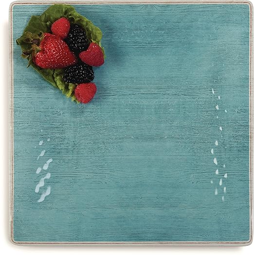 Carlisle FoodService Products Grove Reusable Plastic Plate Square Plate with Rim for Home and Restaurant, Melamine, 10.5 Inches, Aqua, (Pack of 12)