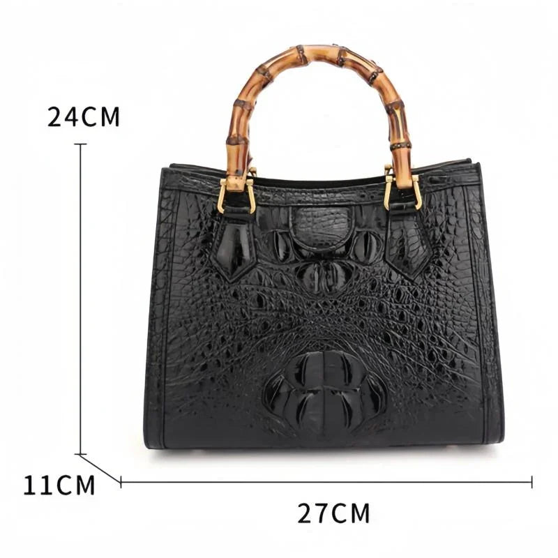 Luxury Crocodile Leather Handbag for Women – Genuine Leather Purse with Bamboo Handle | Snavya
