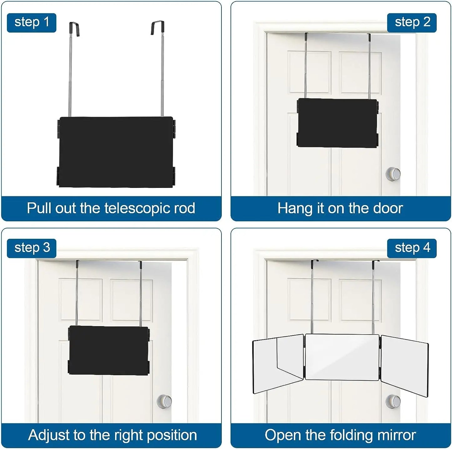 Black 360° Trifold Adjustable Mirror