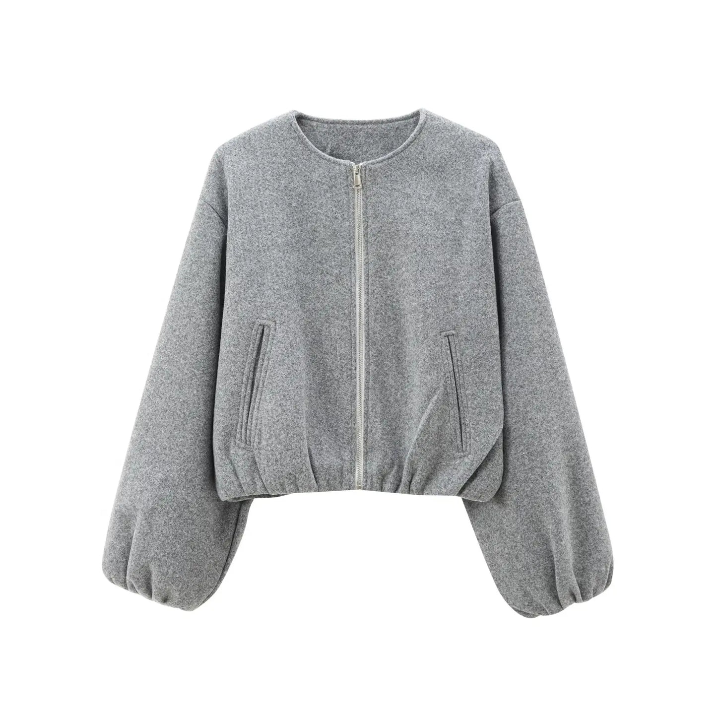 MUJER Red Cropped Bomber Jacket