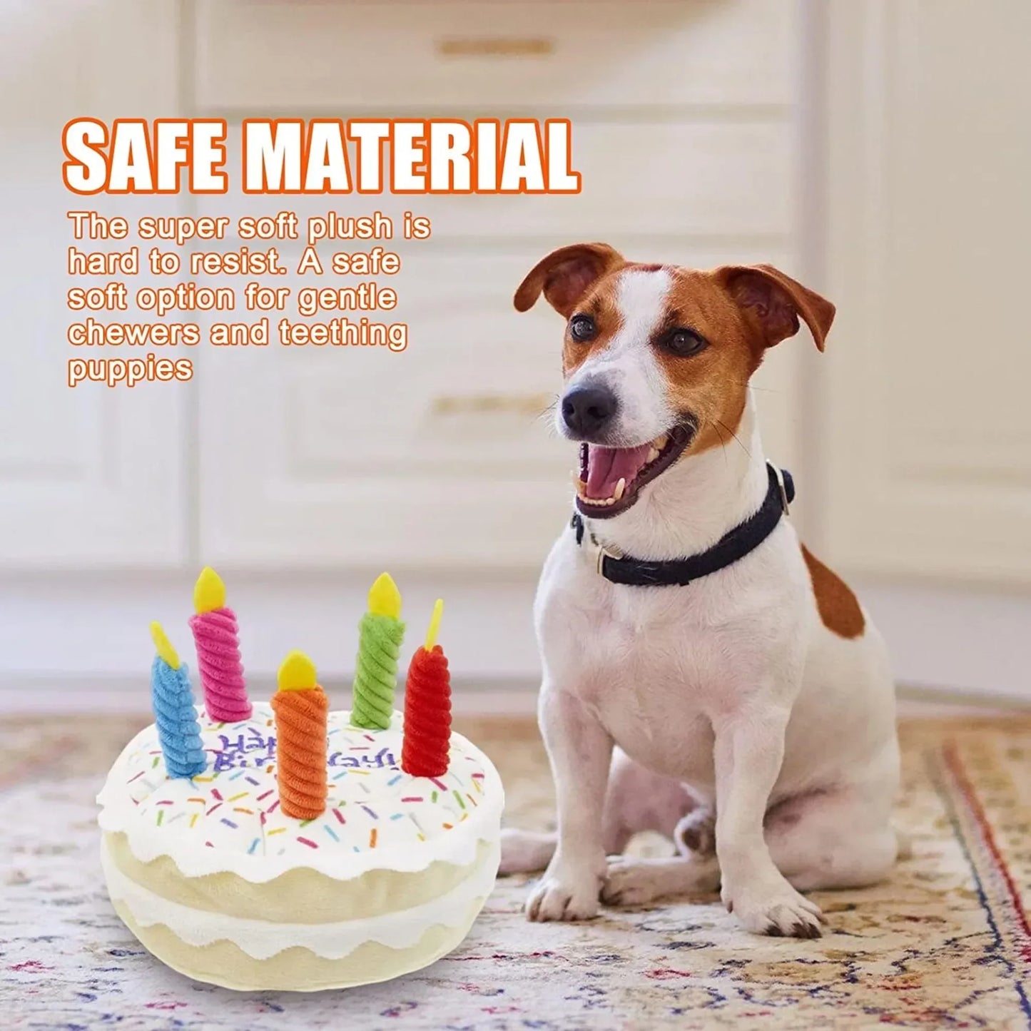 Plush Dog Birthday Cake Toy