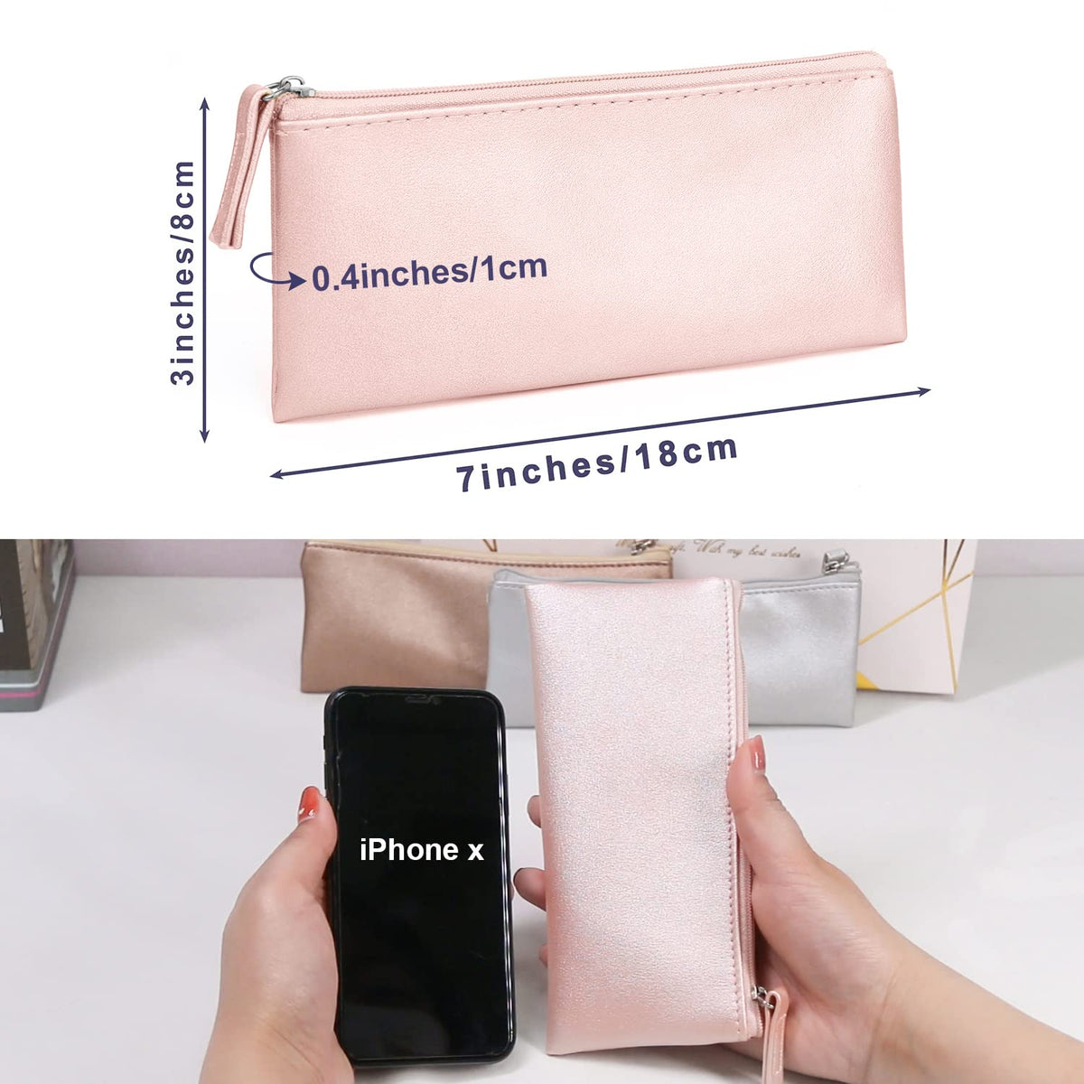 SumDirect PU Leather Cosmetic Pencil Bags - Small Soft Makeup Pouch with Zipper, Pencil Pouch Case Simple Comestic Organizer